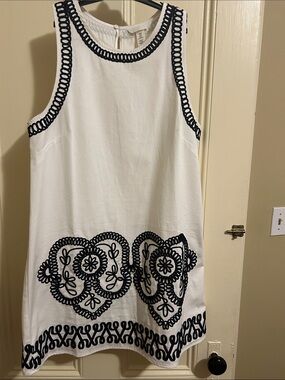 H&M White Mini Dress with Black Embroidery